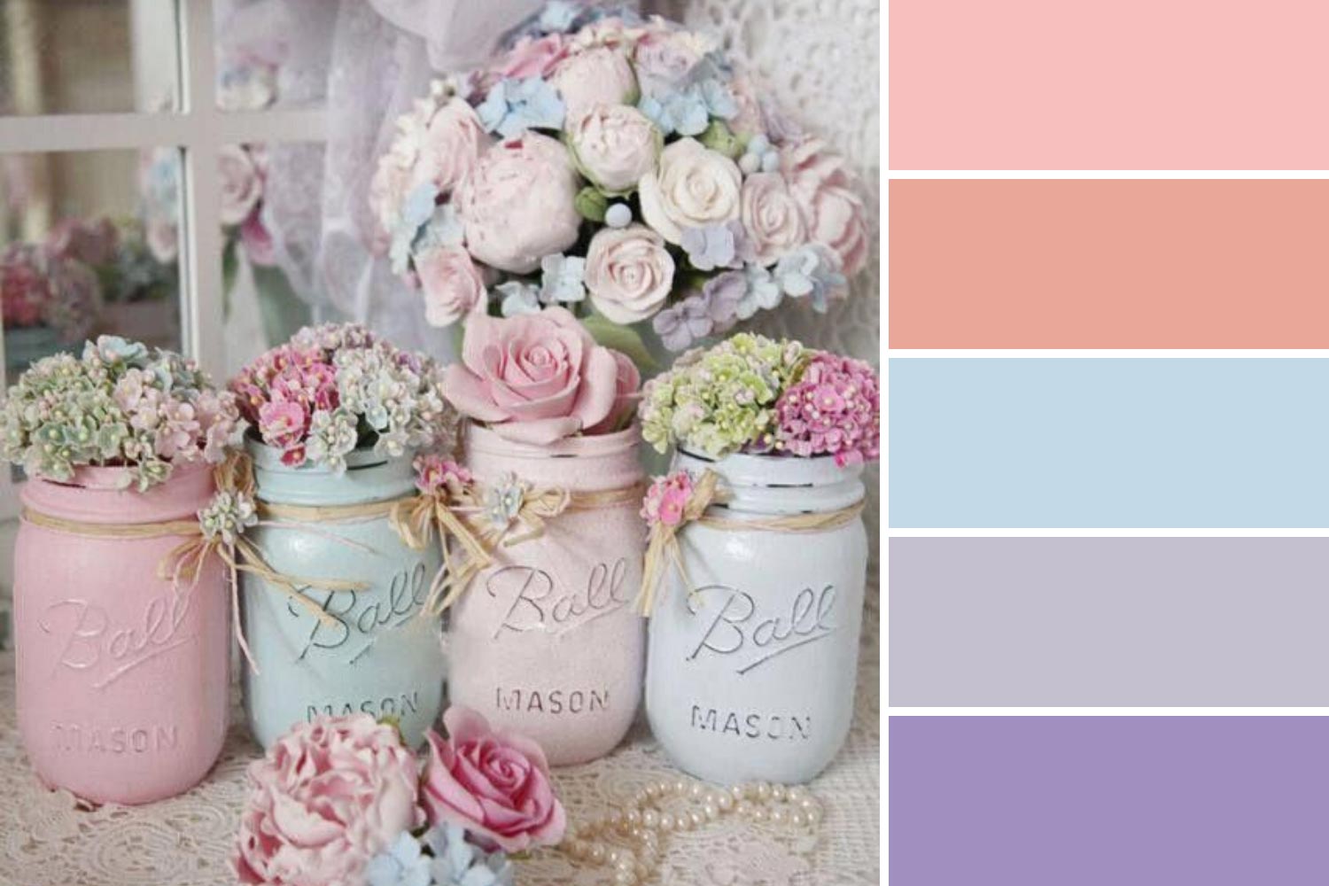 Цветовая палитра шебби шик: нежно-розовый, голубой и др. 