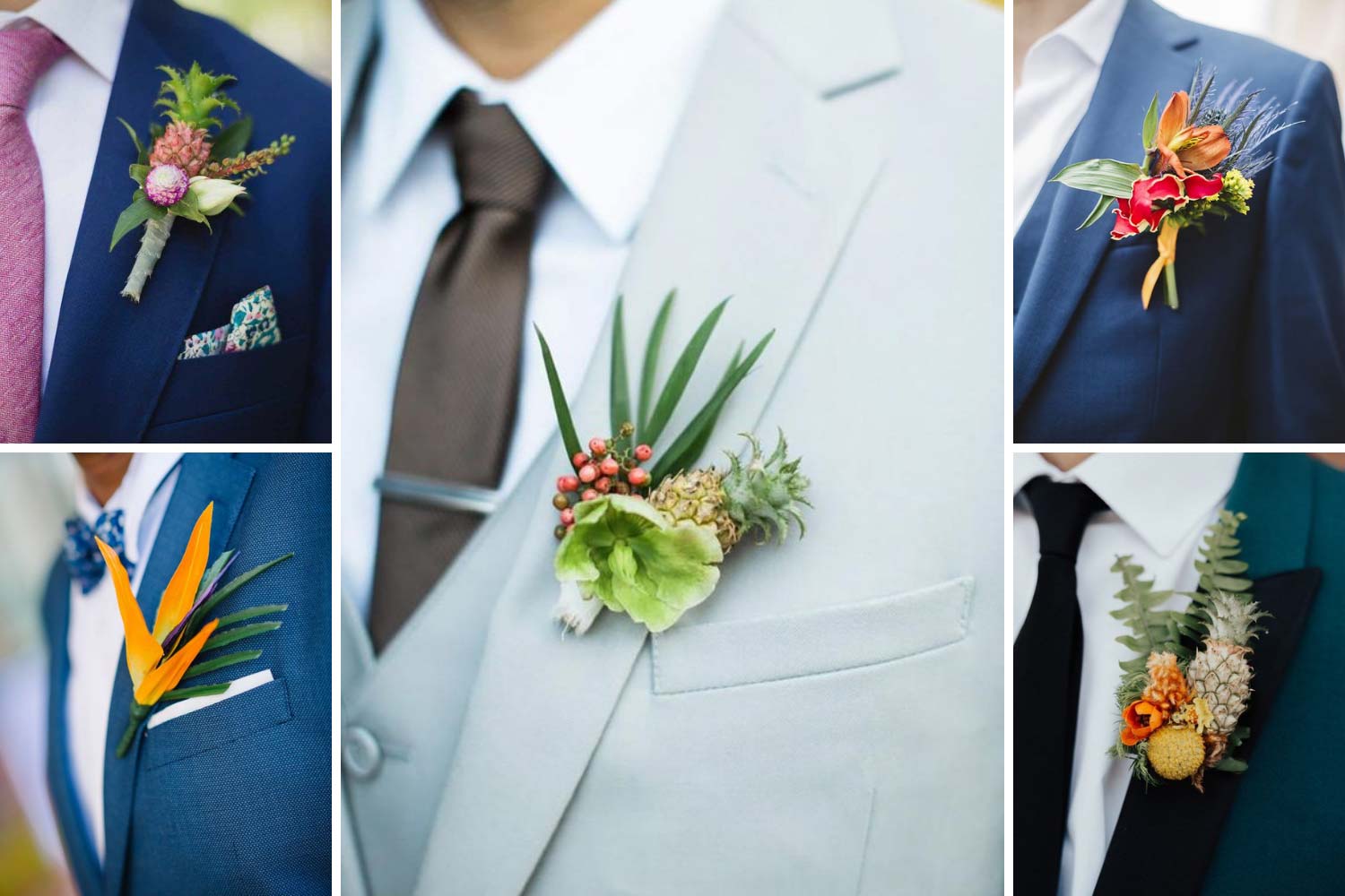 Идеи бутоньерки на свадьбу в тропическом стиле 