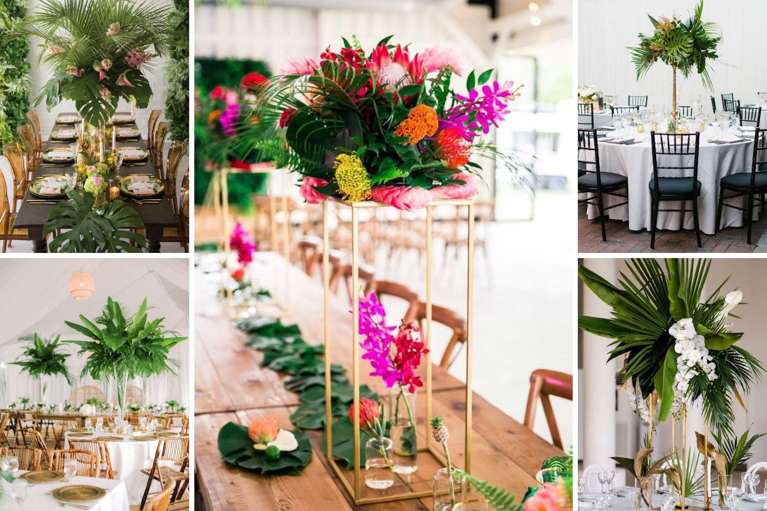 Высокие тропические центральные композиции на столы фото 