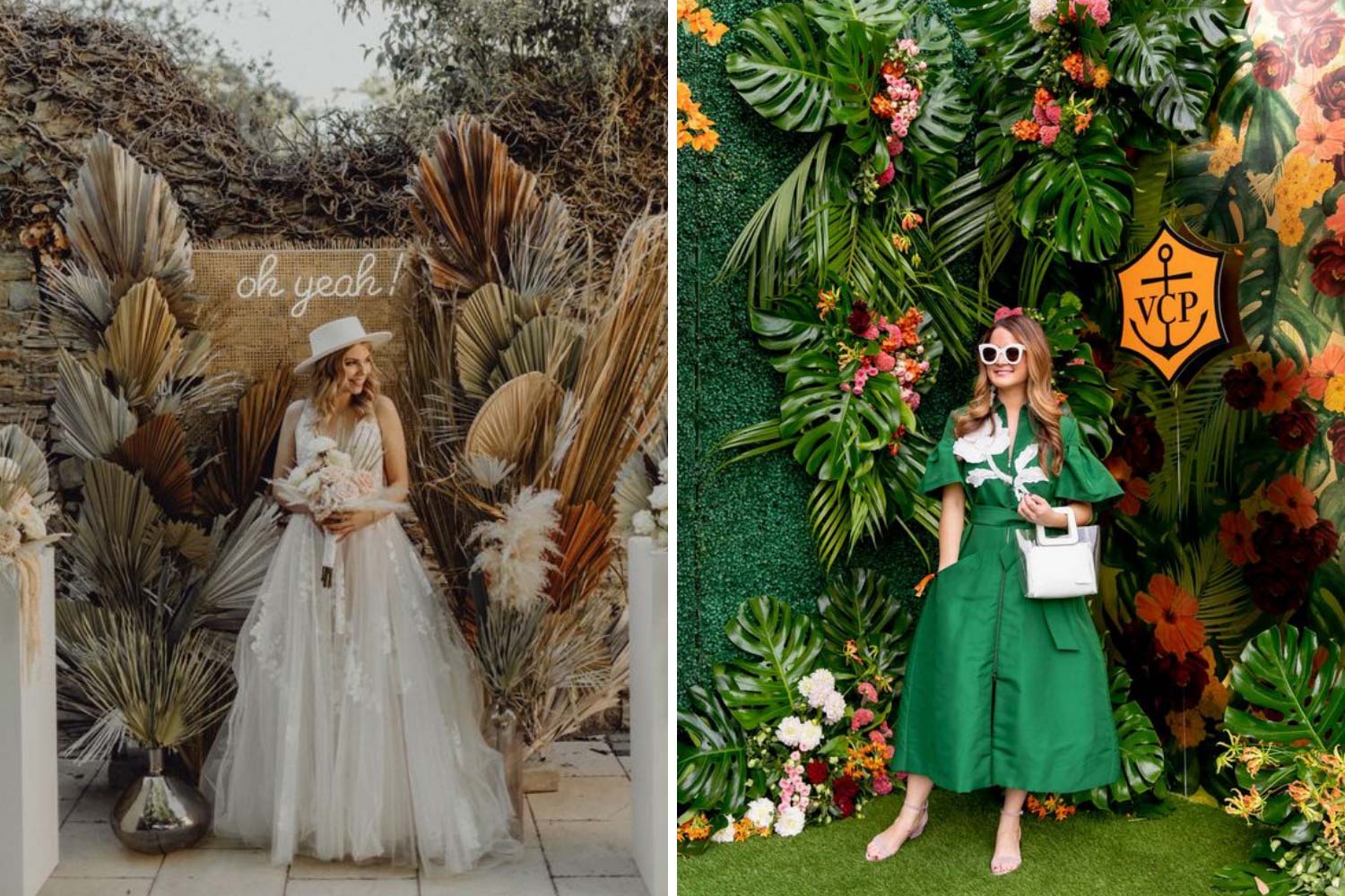 Фотозона с пампасной травой, фотофон из пальмовых листьев фото 