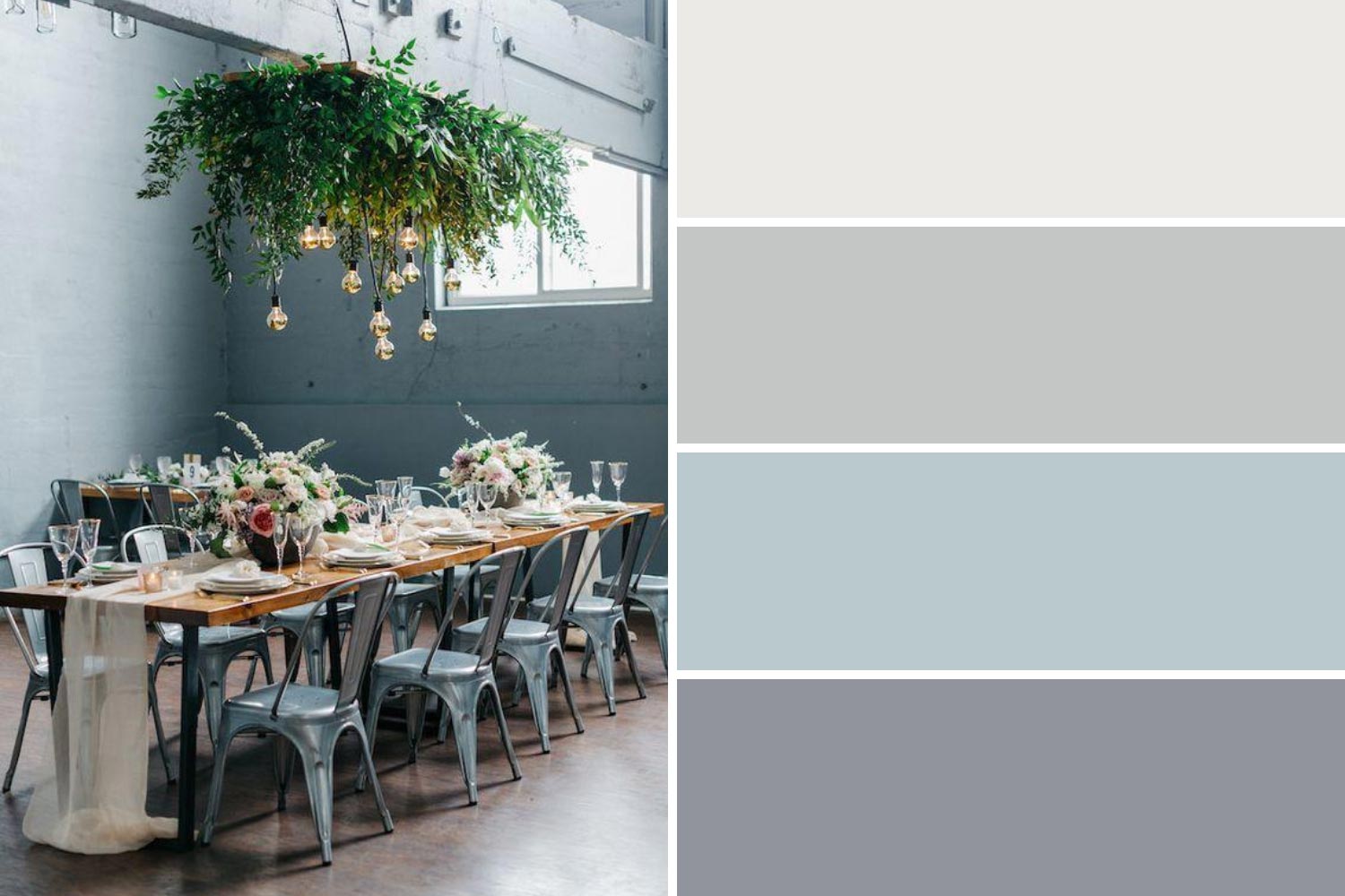 Серая палитра цветов для урбан свадьбы