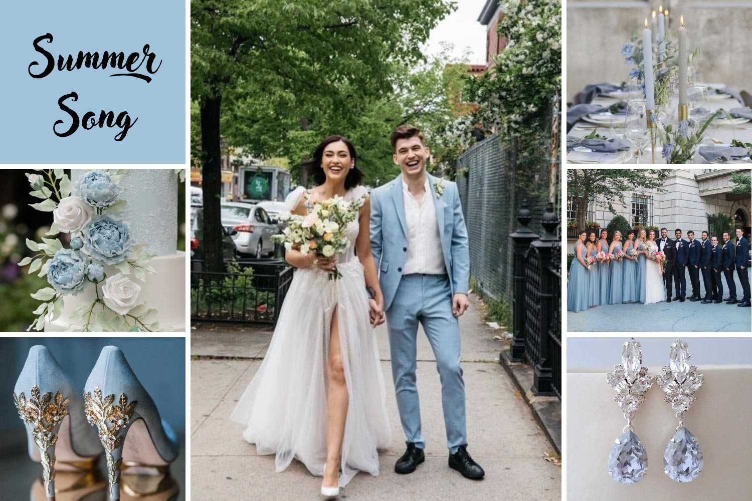 Торжество в голубом цвете: декор столов, украшения, обувь фото