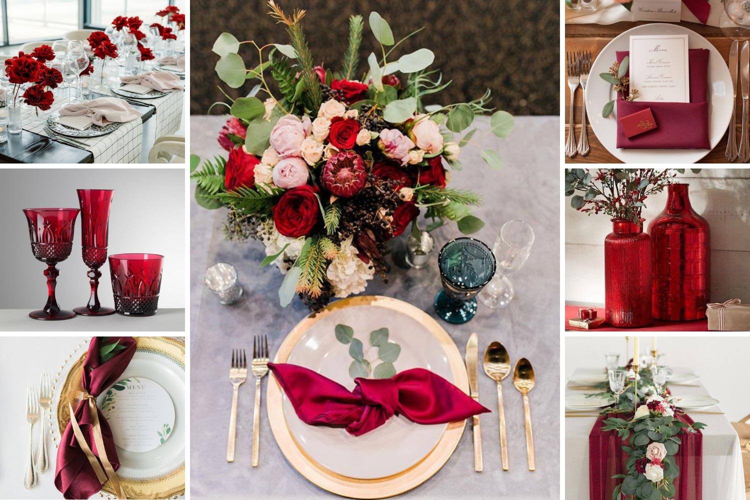 Сервірування столу у червоному кольорі ідеї, тарілки, столове приладдя фото