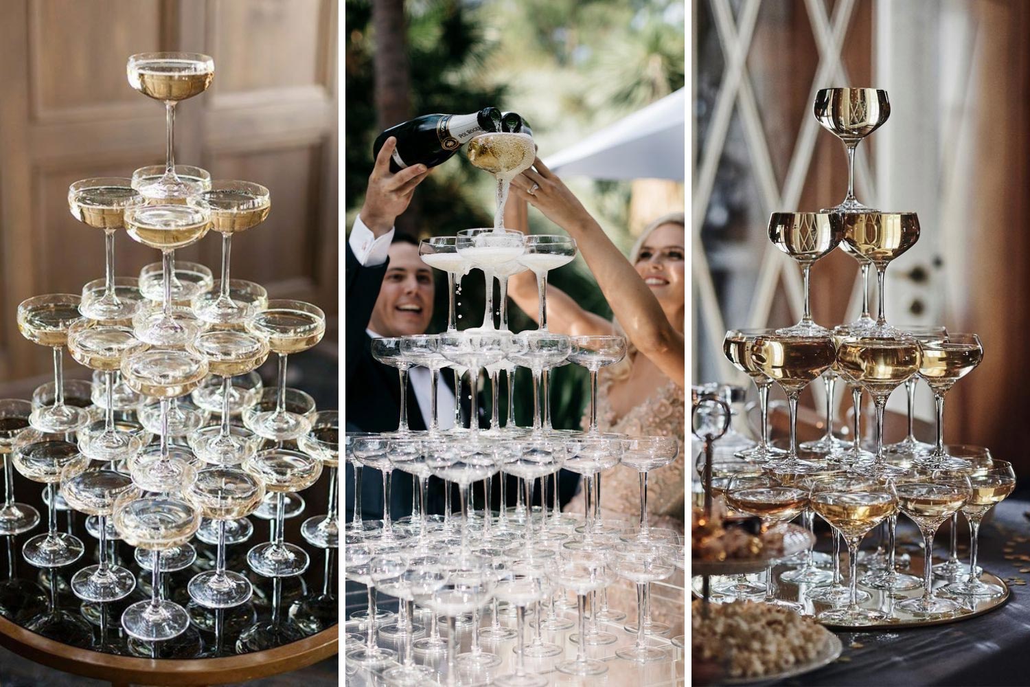 Вежа з шампанського на весіллі фото