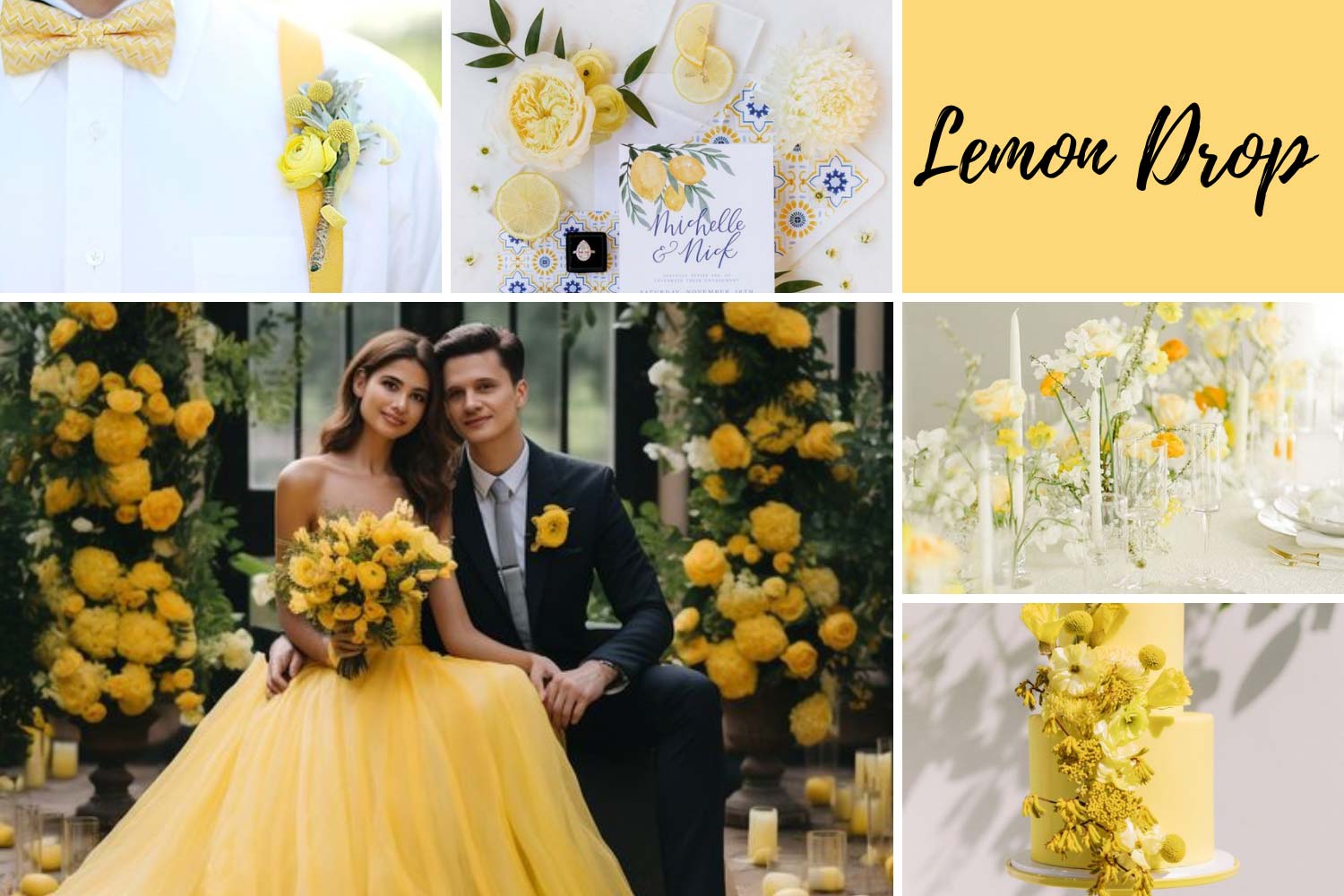 Жовте весілля Lemon Drop: лимонний декор, жовта сукня фото