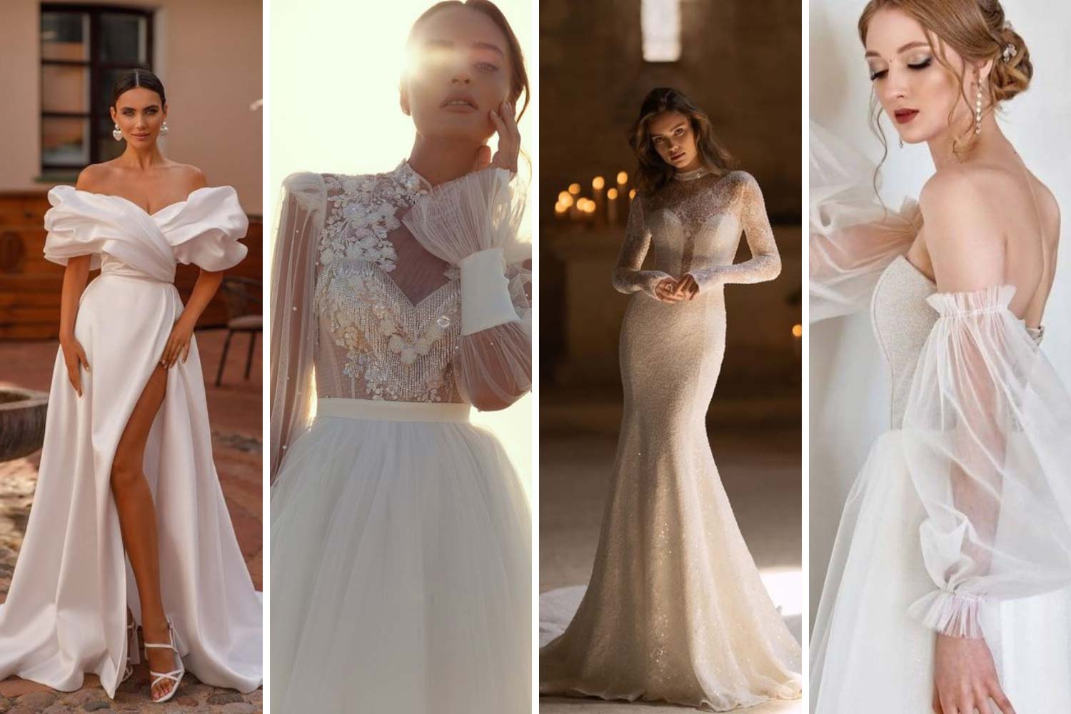 Сукня весільна водолазка, високий комір, рукава-буфи фото