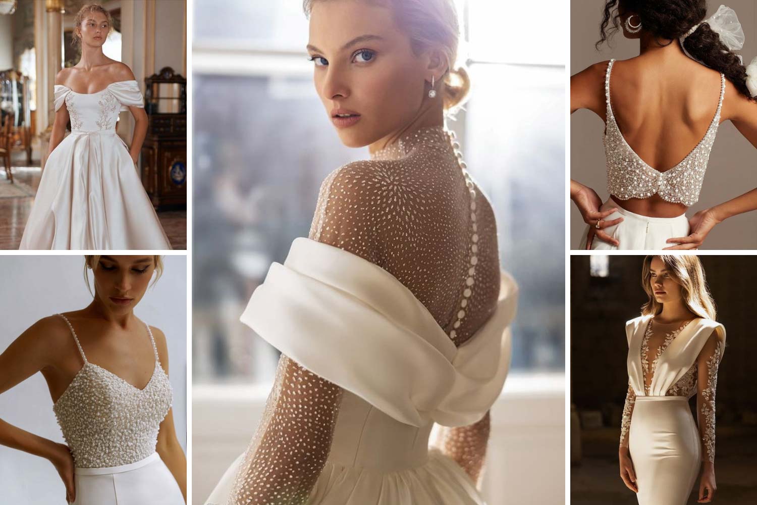 Оригінальний верх сукні нареченої, перлинний декор фото