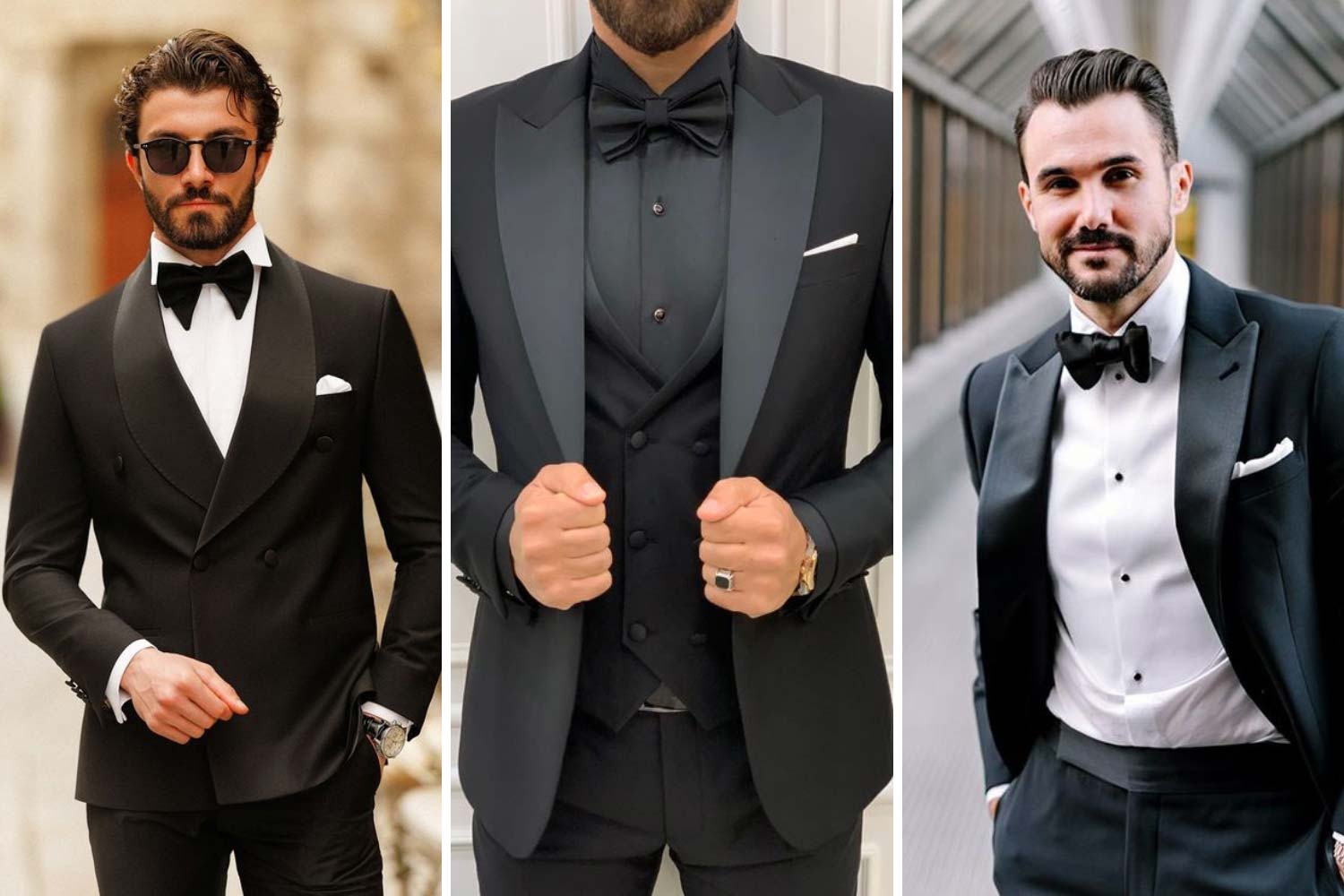 Чорний смокінг з широкими лацканами фото