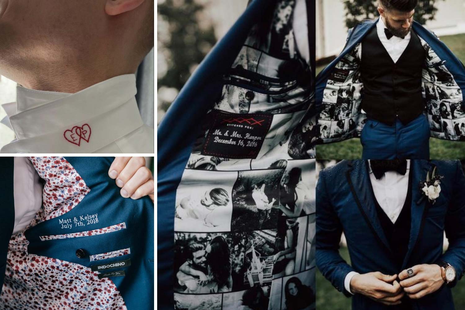 Пам'ятні написи про весілля на костюмі, фото на підкладці піджака