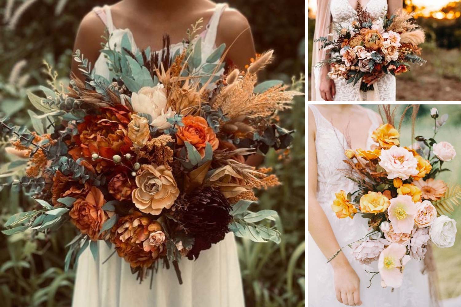 Букеты невесты цвета ржавчины, янтаря фото 