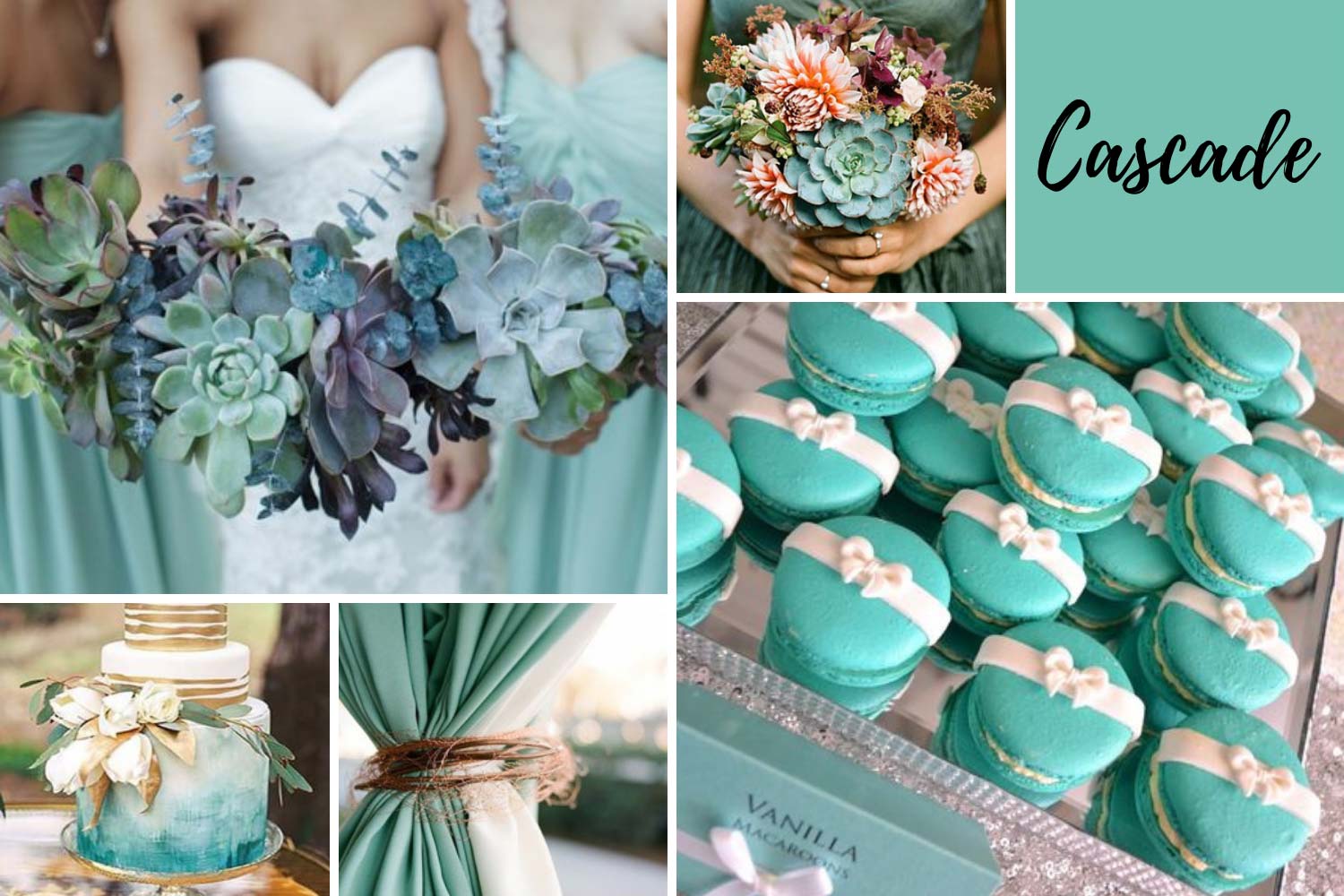 Бирюзовый торт, бирюзовые платья подружек невесты, арка фото 