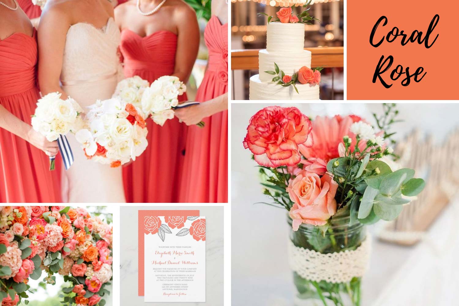 Коралловая арка для церемоний, торт, платья дружек фото 