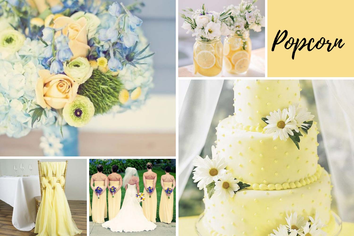 Желтое оформление зала, желтый торт, желтые цветы фото
