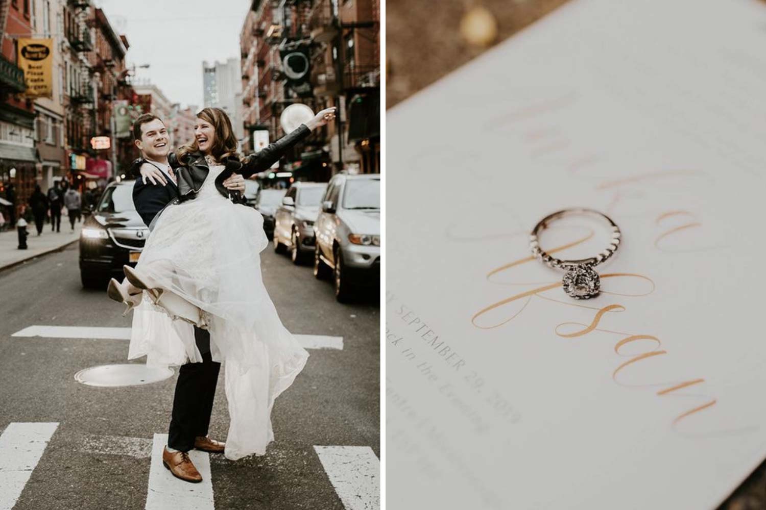 Наречений та наречена на жвавій вулиці, обручка фото