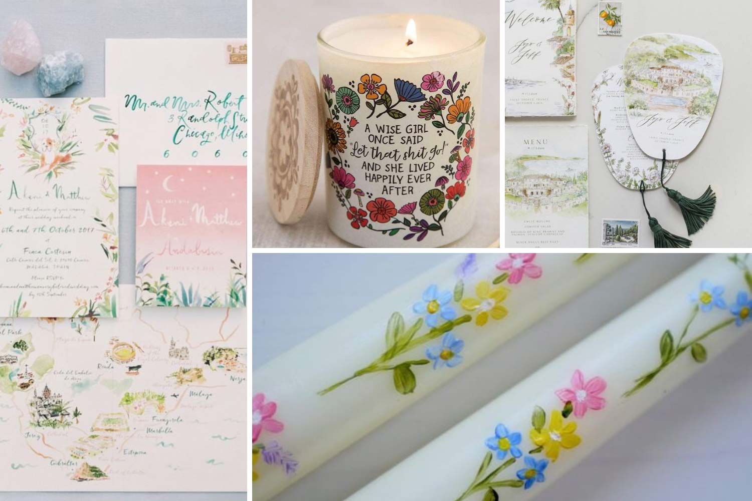 Hand made декор: намальовані запрошення, розмальовані свічки фото