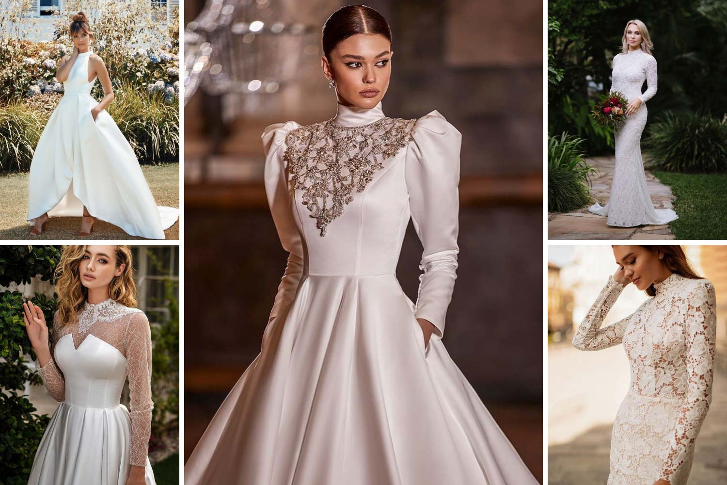 Платье на свадьбу с высоким воротником, воротник-стойка фото