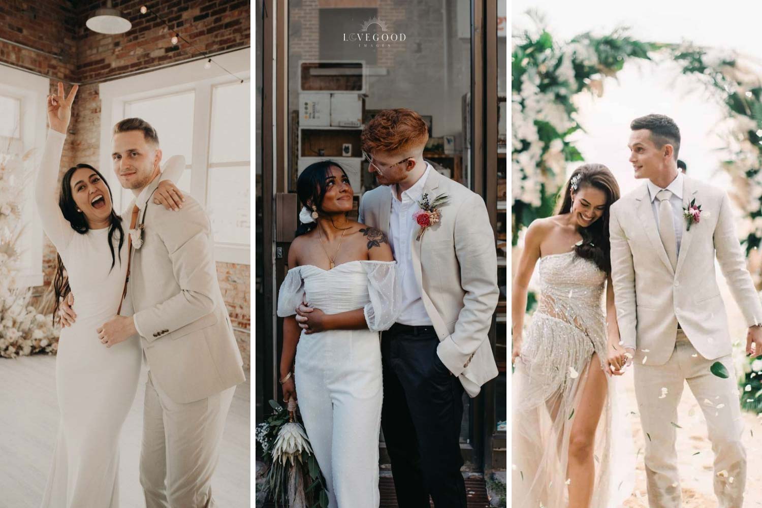 Грязно-белый, бежевый свадебный костюм фото