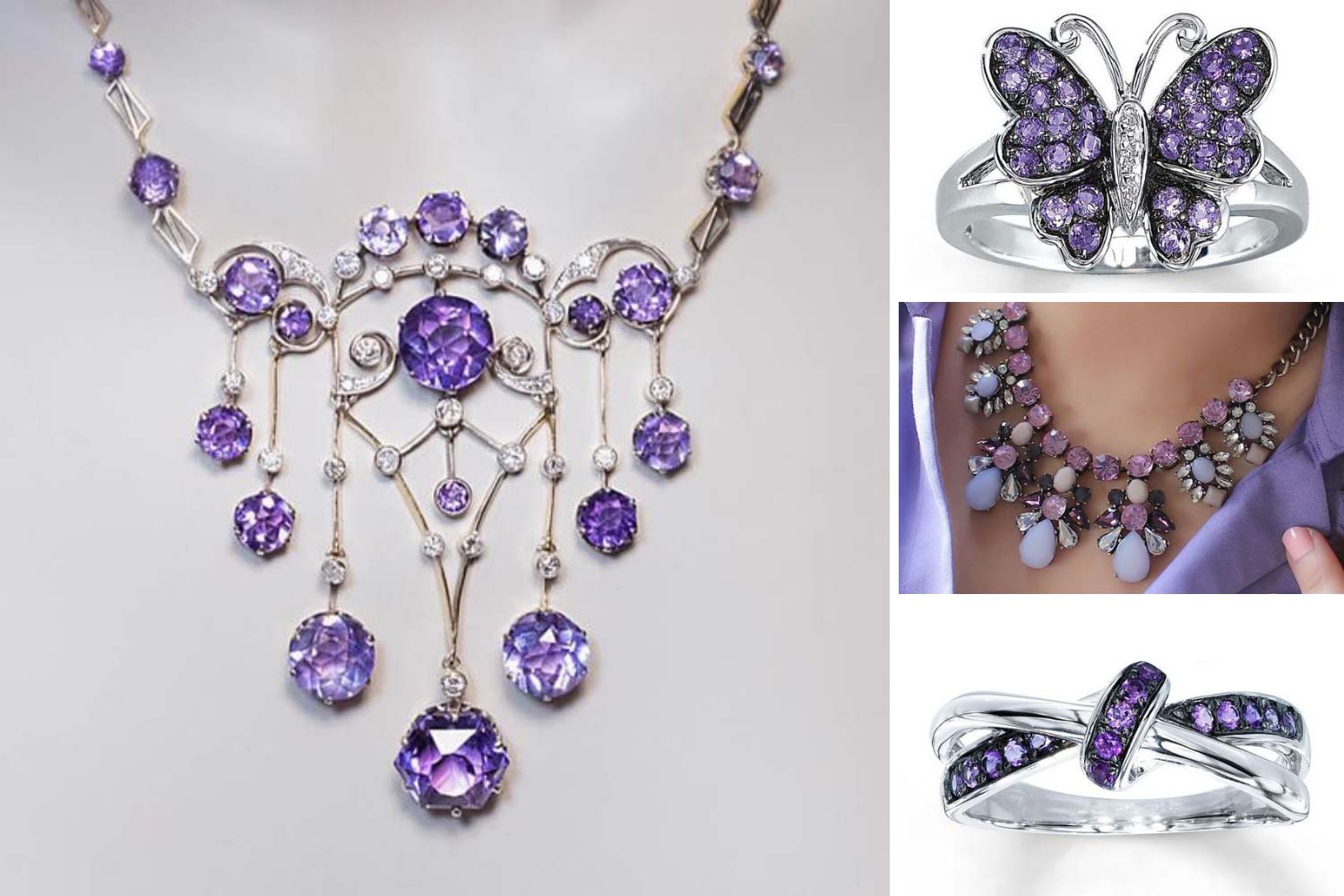 Фіолетові прикраси на шию, каблучки ідеї