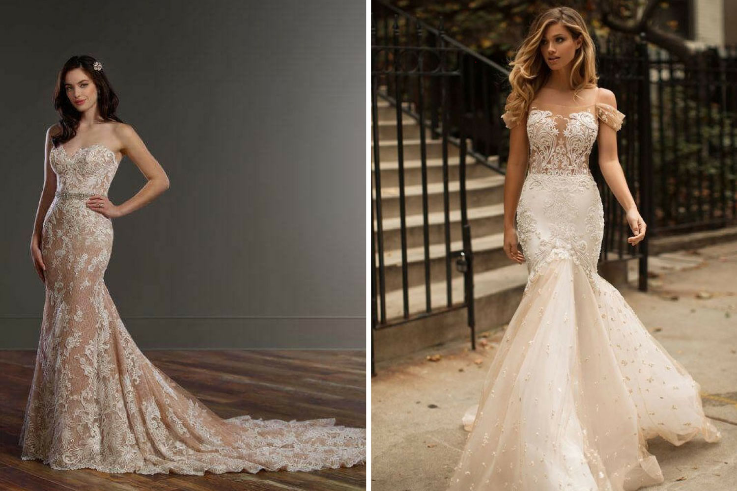 нюдовое свадебное платье с кружевом фото