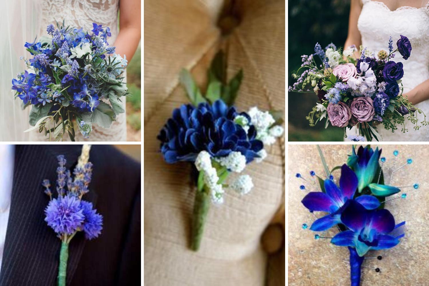 Синий букет невесты, синяя бутоньерка фото