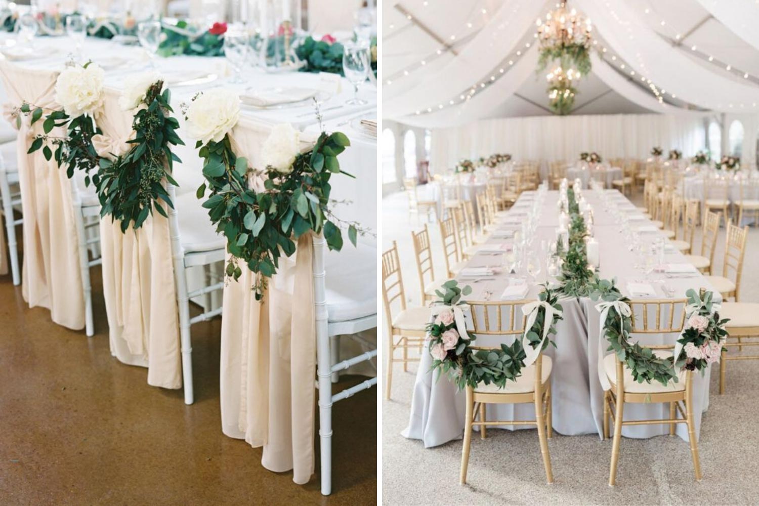 Декор стульев на свадьбу зеленью фото
