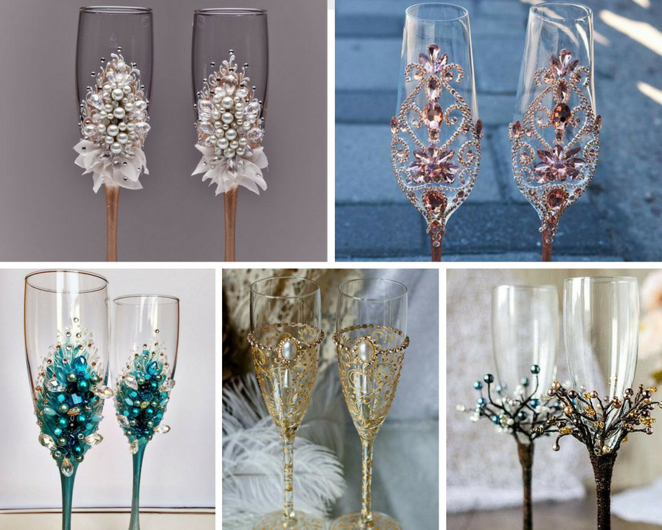 фужери нареченого і нареченої з намистинами