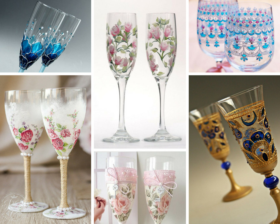 весільні келихи в стилі декупаж і акварель