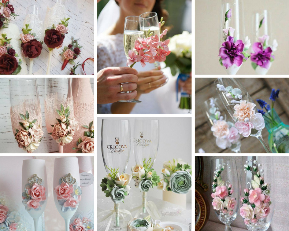 весільні фужери з квітами фото