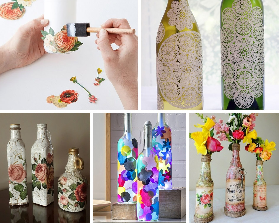 украшение бутылок декупаж