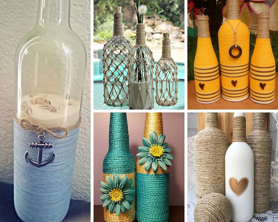 украсить бутылки нитками