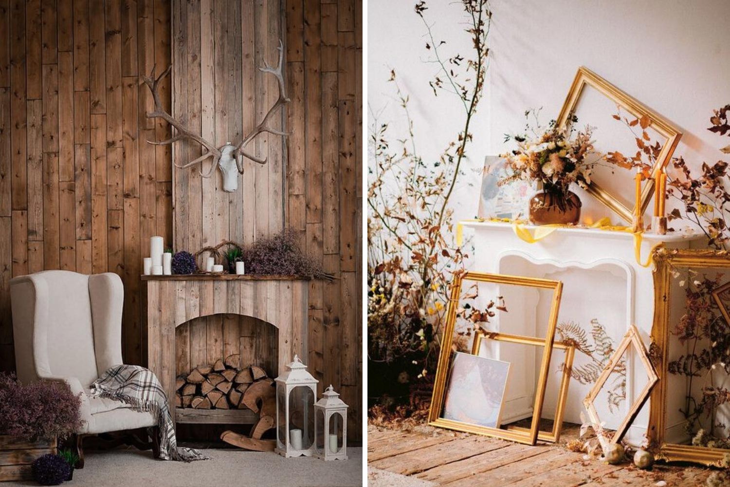 Осенняя фотозона на свадьбу: идеи с камином