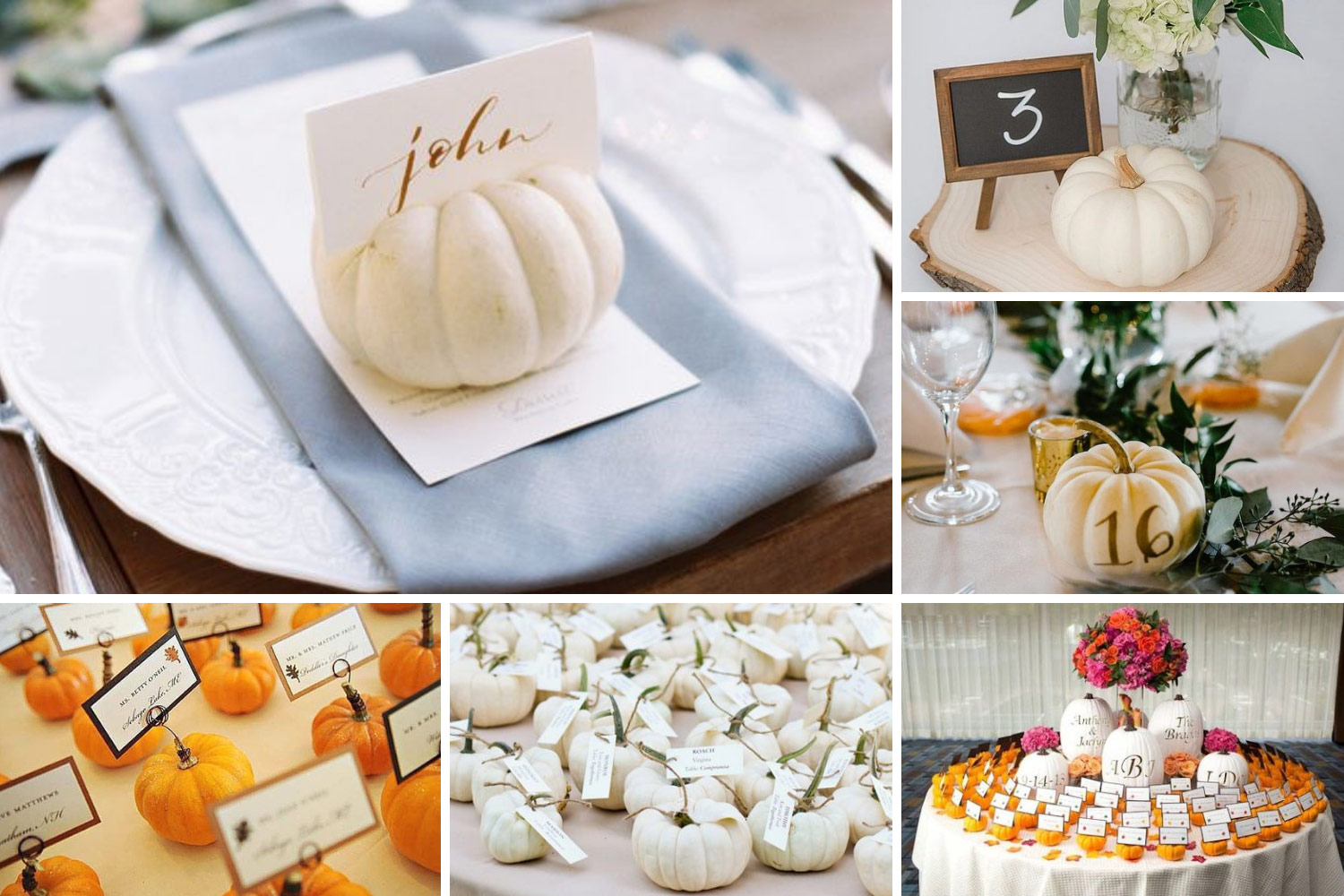 декор из тыквы: карточки рассадки и номера на столы