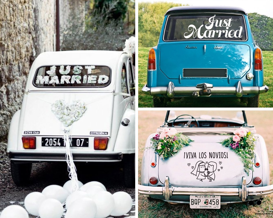 наклейки на весільній машині фото