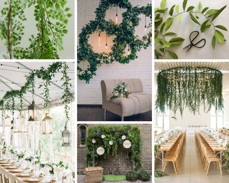 подвесной растительный декор на свадьбе