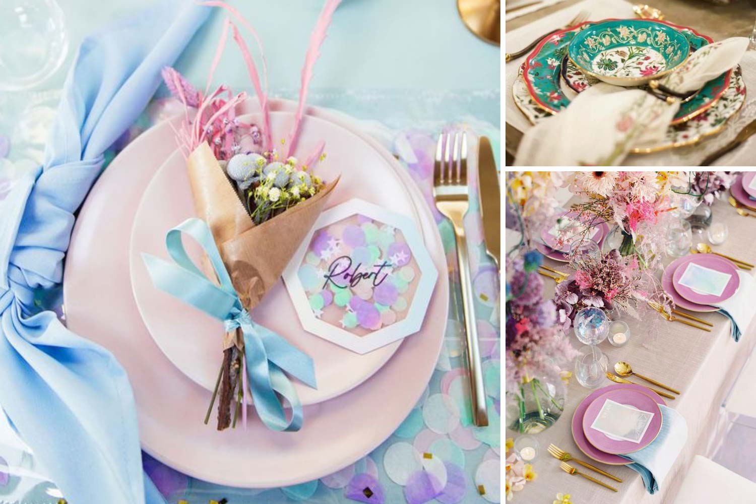 Кольоровий посуд для сервірування столу фото