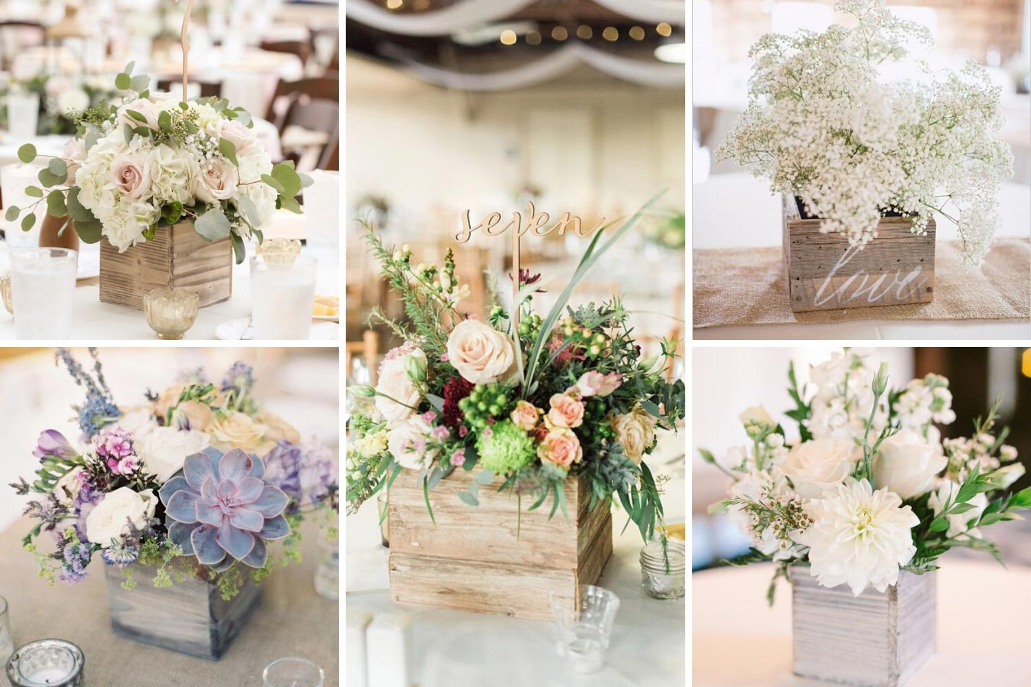 Свадебная флористика: цветы в деревянных ящиках фото