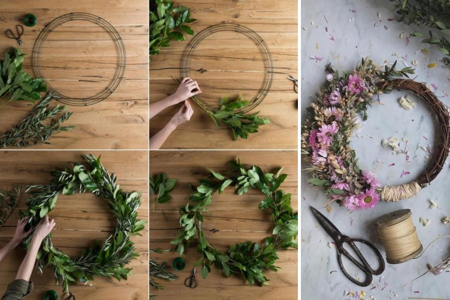 Букети на столи на весілля у вигляді вінка фото