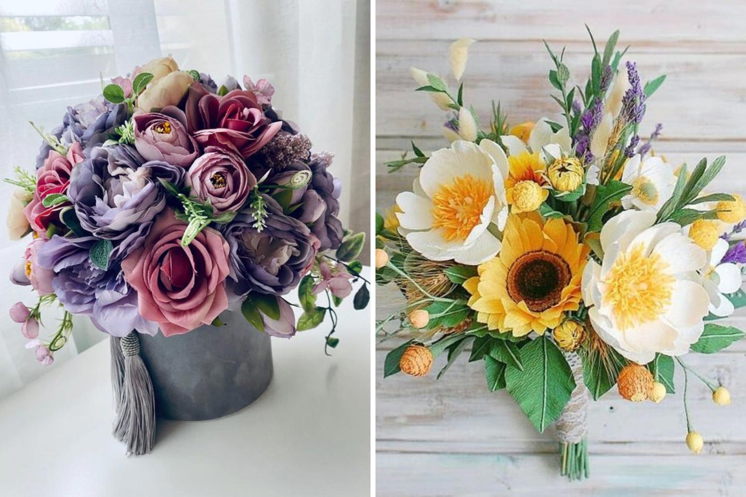 Композиції з живими і штучними квітами, паперові квіти фото