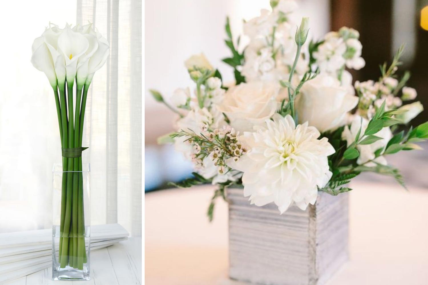 Високі і низькі вази для декору столів гостей фото