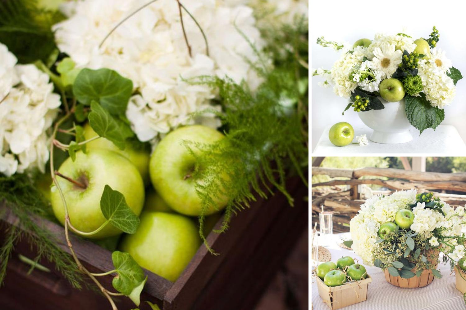 Композиції на столи з квітами і яблуками ідеї