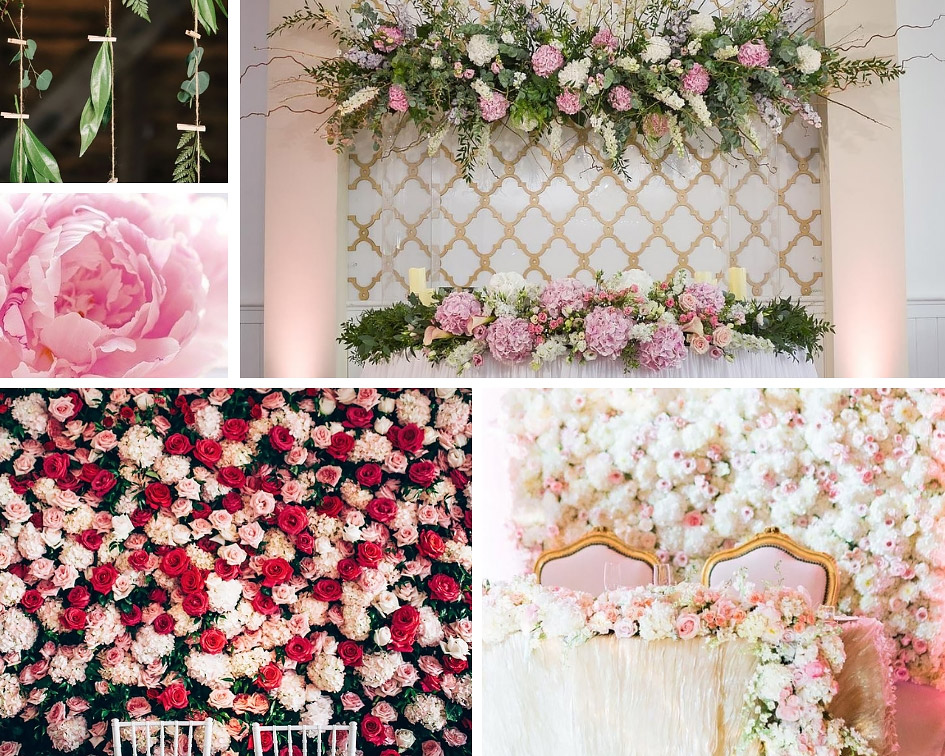 фон за столом молодят з живими квітами